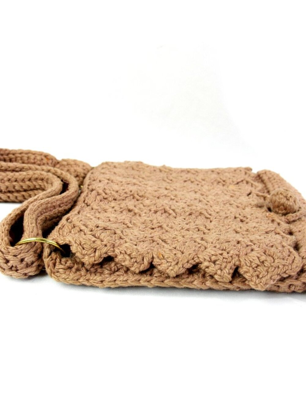 Vintage Handmade Crocheted Knit Envelope Handbag Shoulder Bag Purse Brown 1970s - Picture 5 of 11